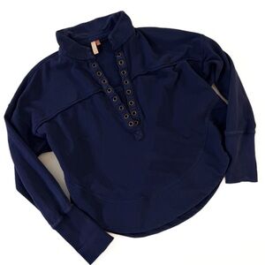 Pilcro Anthropologie Sweatshirt Womens Medium Navy Blue Grommet Pullover Henley